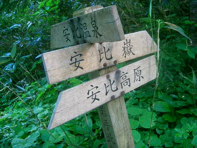 登山道に立つ道標